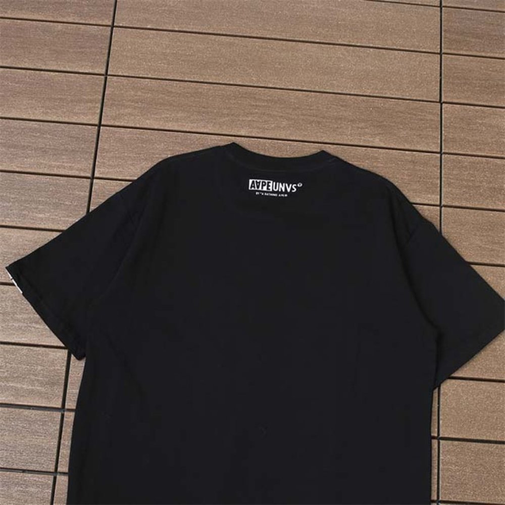 AAPE Yellow Ring Letter Print Logo T-Shirt - Black Short Sleeve - Picture 10 of 11